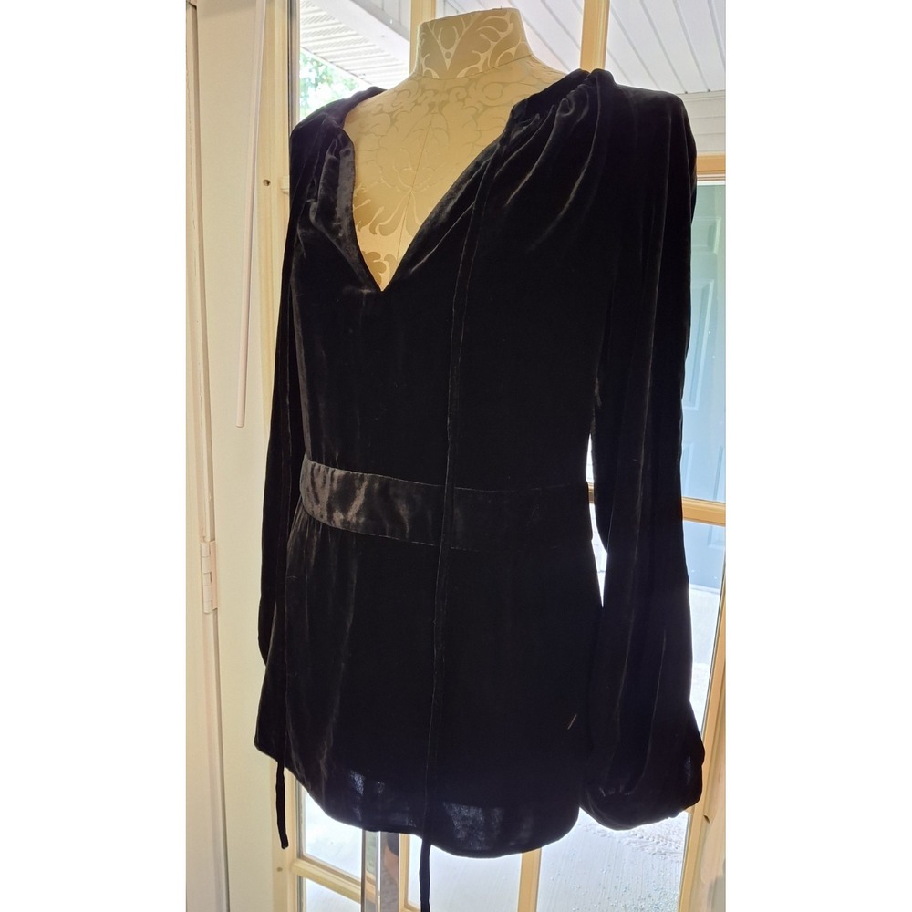Polo Ralph Lauren Black Velvet Peasant Top Blouse Size 8 Boho Goth Luxury